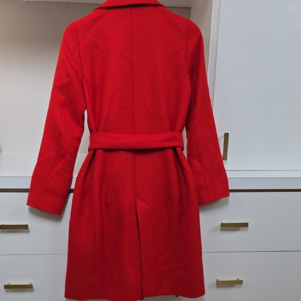 Zara Red Belted Trench Coat with Notch Lapel - Picture 5 of 9